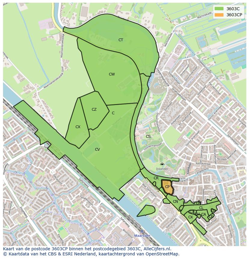 Afbeelding van het postcodegebied 3603 CP op de kaart.