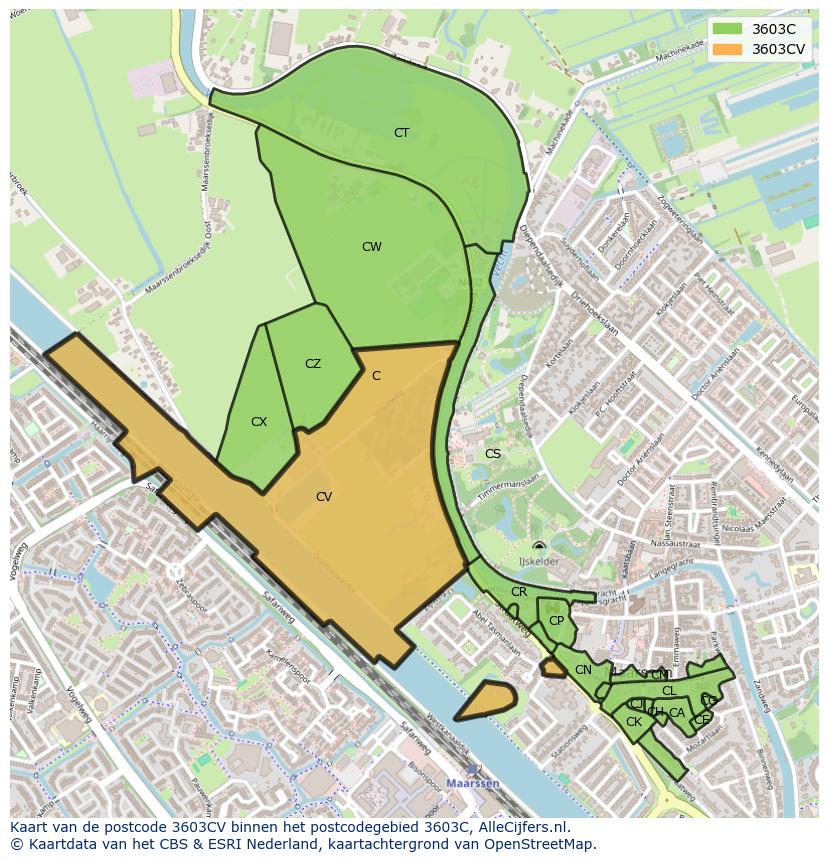 Afbeelding van het postcodegebied 3603 CV op de kaart.