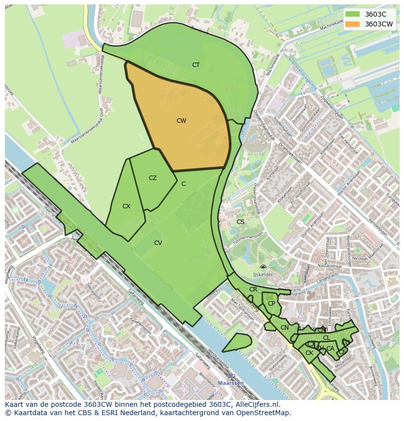 Afbeelding van het postcodegebied 3603 CW op de kaart.