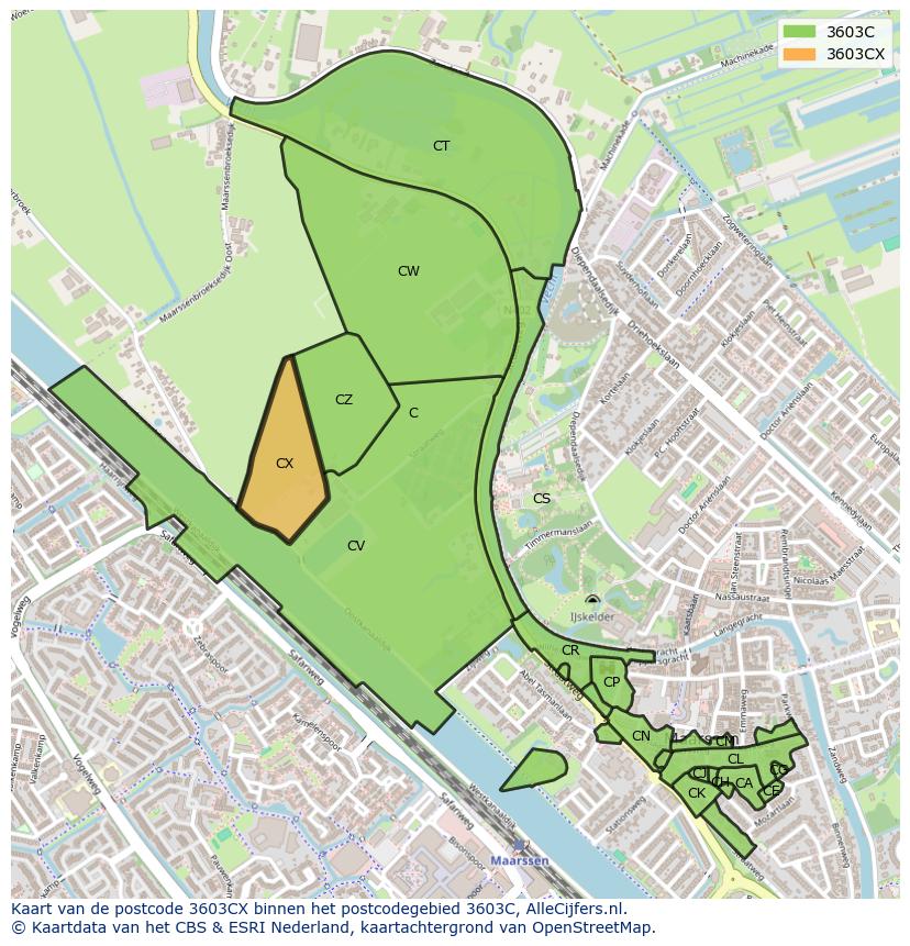 Afbeelding van het postcodegebied 3603 CX op de kaart.