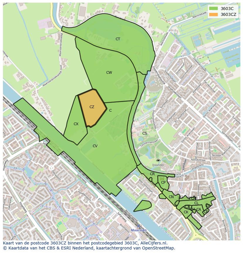Afbeelding van het postcodegebied 3603 CZ op de kaart.