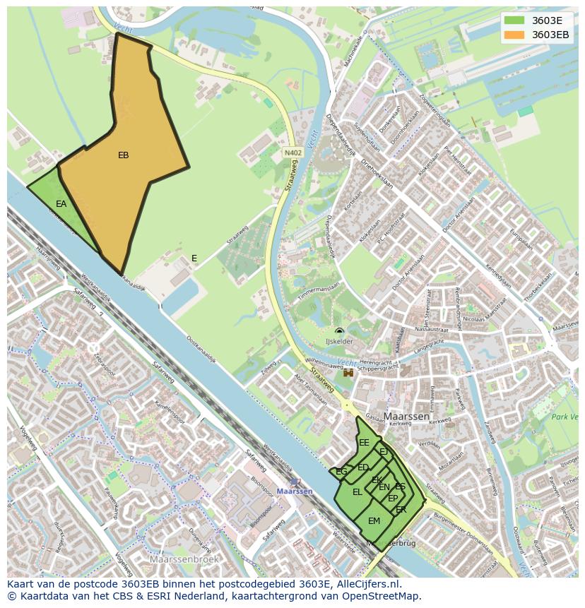 Afbeelding van het postcodegebied 3603 EB op de kaart.