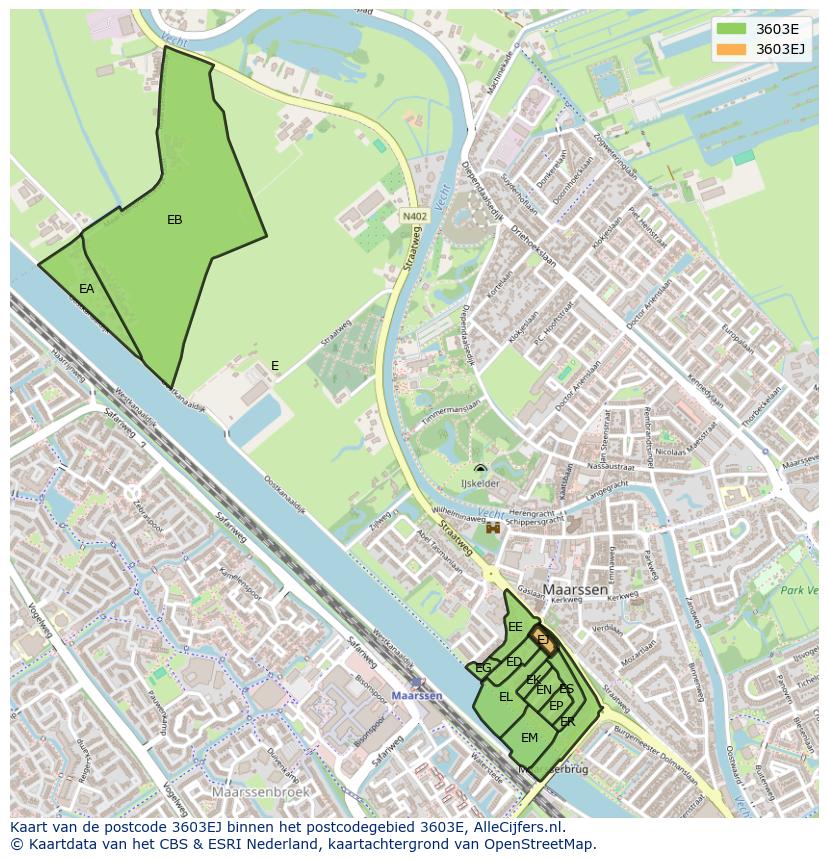 Afbeelding van het postcodegebied 3603 EJ op de kaart.
