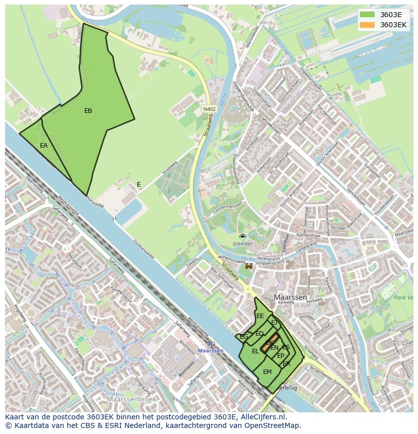 Afbeelding van het postcodegebied 3603 EK op de kaart.