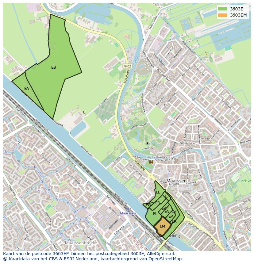 Afbeelding van het postcodegebied 3603 EM op de kaart.