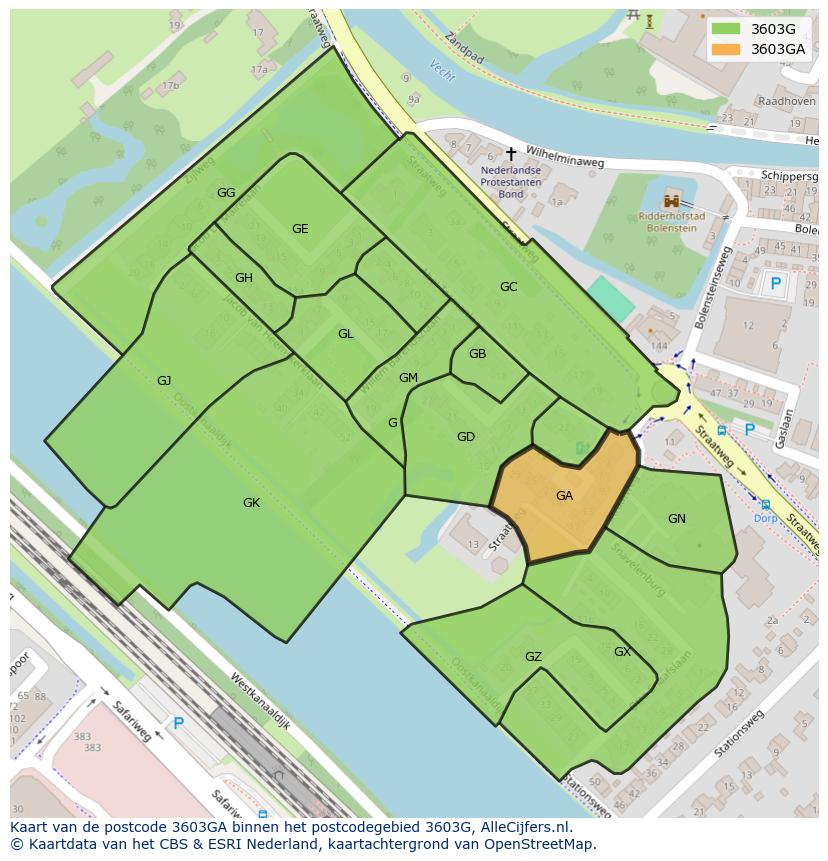Afbeelding van het postcodegebied 3603 GA op de kaart.