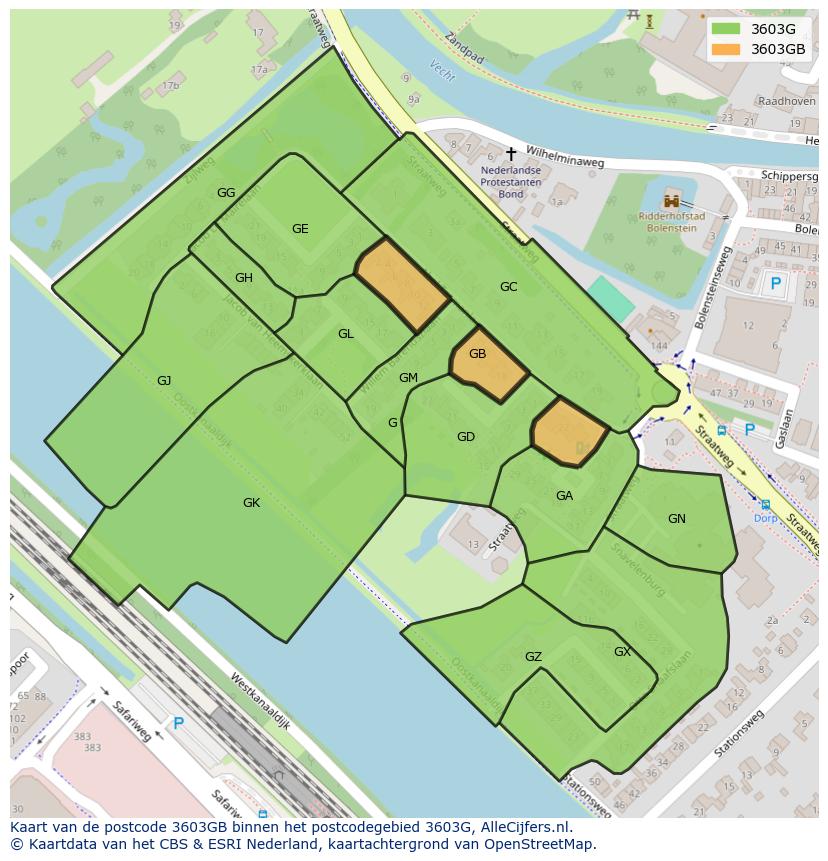 Afbeelding van het postcodegebied 3603 GB op de kaart.
