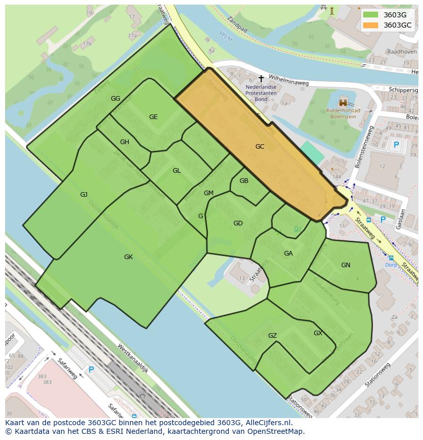 Afbeelding van het postcodegebied 3603 GC op de kaart.