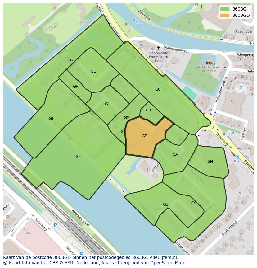 Afbeelding van het postcodegebied 3603 GD op de kaart.