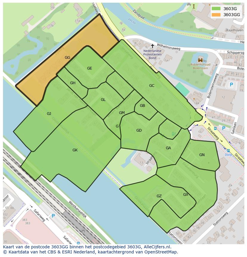 Afbeelding van het postcodegebied 3603 GG op de kaart.