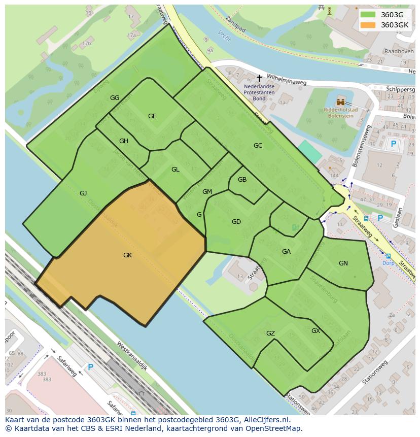 Afbeelding van het postcodegebied 3603 GK op de kaart.