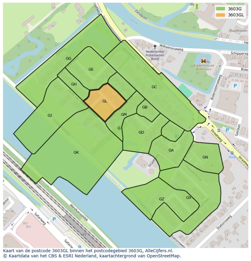 Afbeelding van het postcodegebied 3603 GL op de kaart.