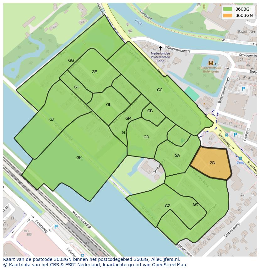 Afbeelding van het postcodegebied 3603 GN op de kaart.