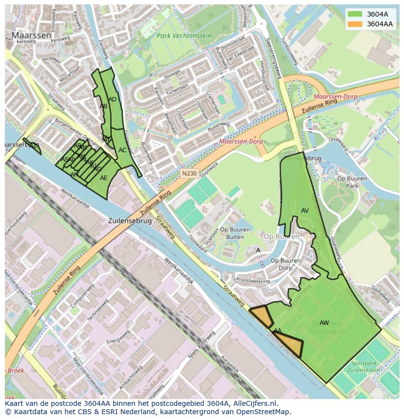 Afbeelding van het postcodegebied 3604 AA op de kaart.