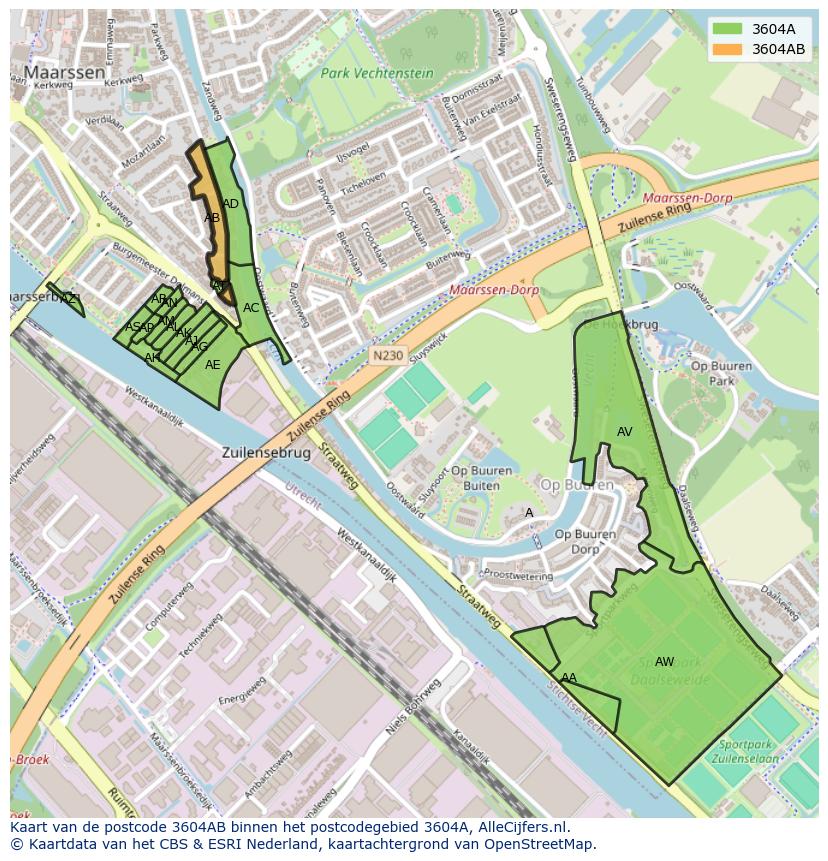 Afbeelding van het postcodegebied 3604 AB op de kaart.