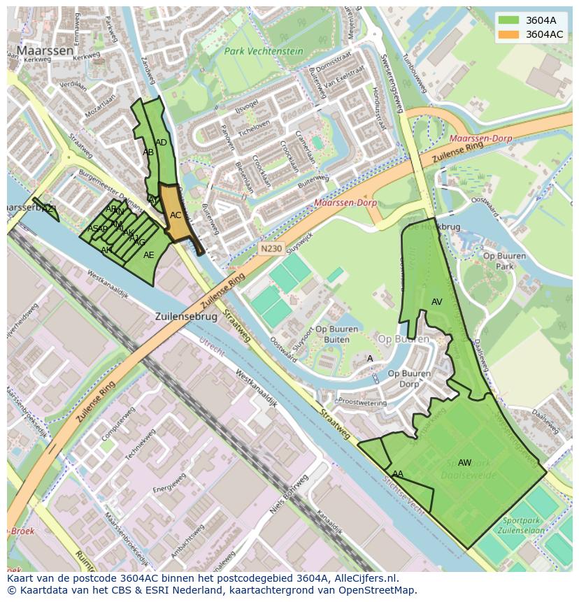 Afbeelding van het postcodegebied 3604 AC op de kaart.