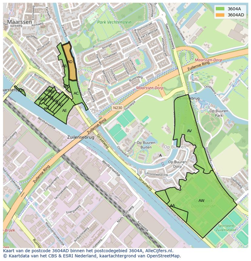 Afbeelding van het postcodegebied 3604 AD op de kaart.