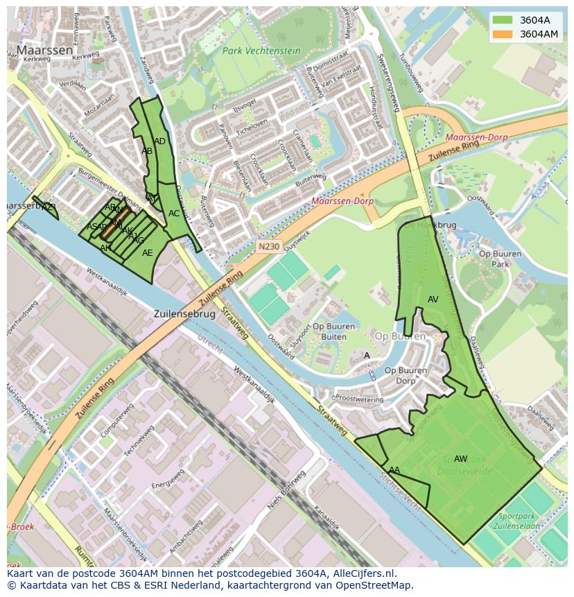 Afbeelding van het postcodegebied 3604 AM op de kaart.