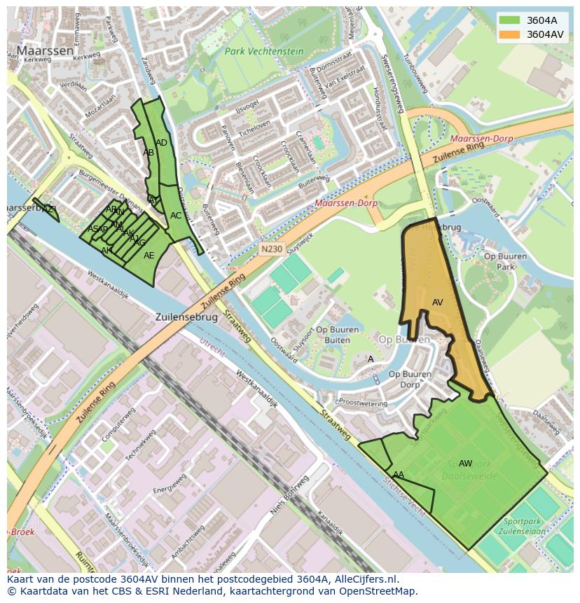 Afbeelding van het postcodegebied 3604 AV op de kaart.