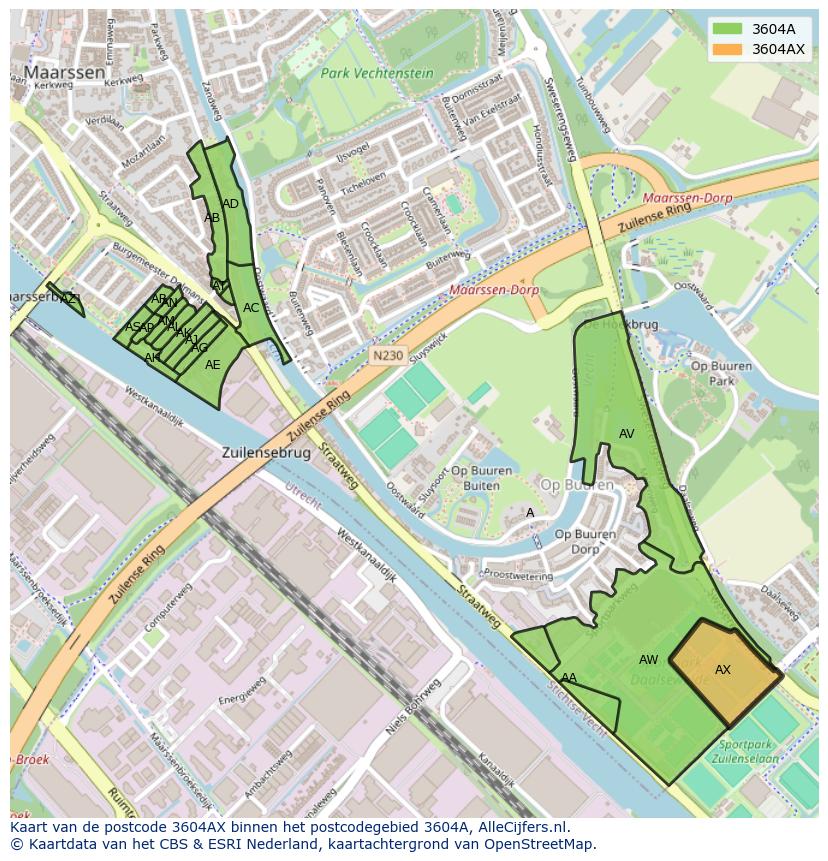 Afbeelding van het postcodegebied 3604 AX op de kaart.
