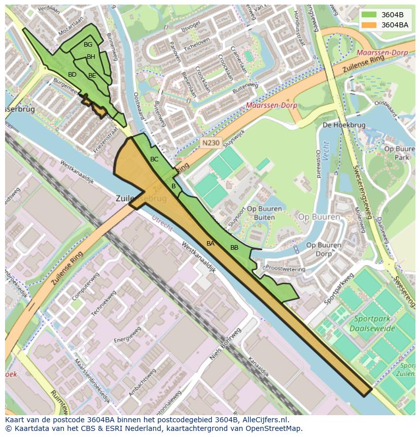 Afbeelding van het postcodegebied 3604 BA op de kaart.