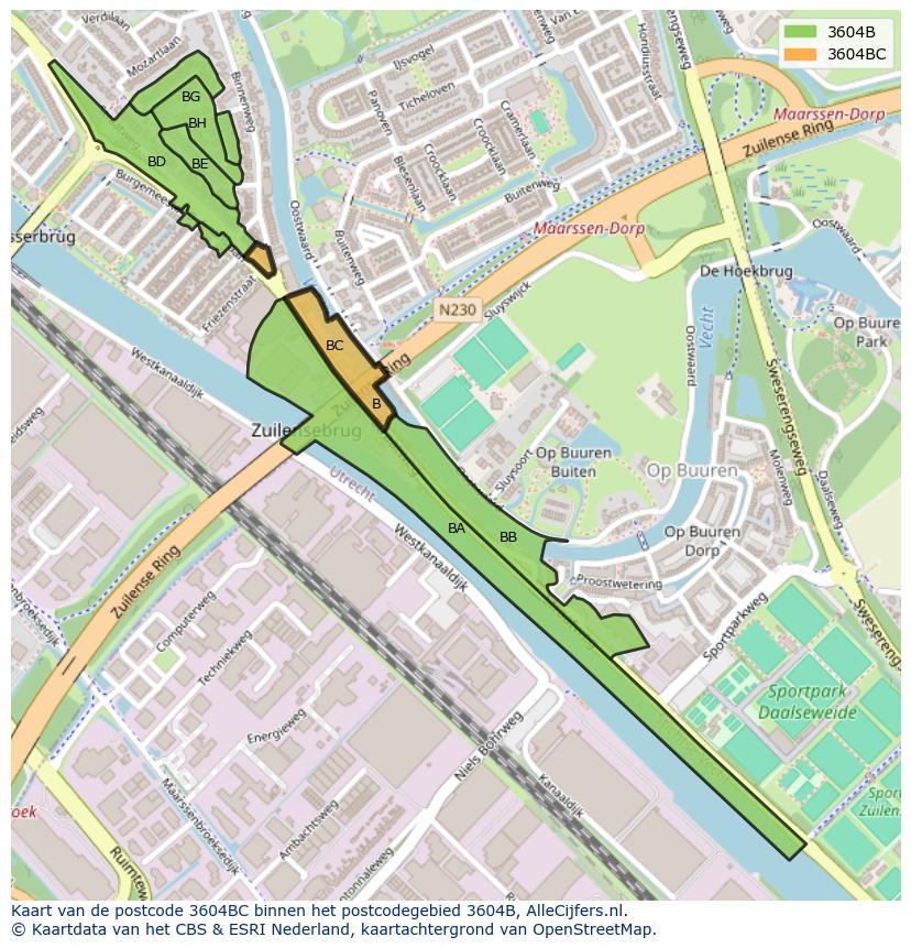 Afbeelding van het postcodegebied 3604 BC op de kaart.