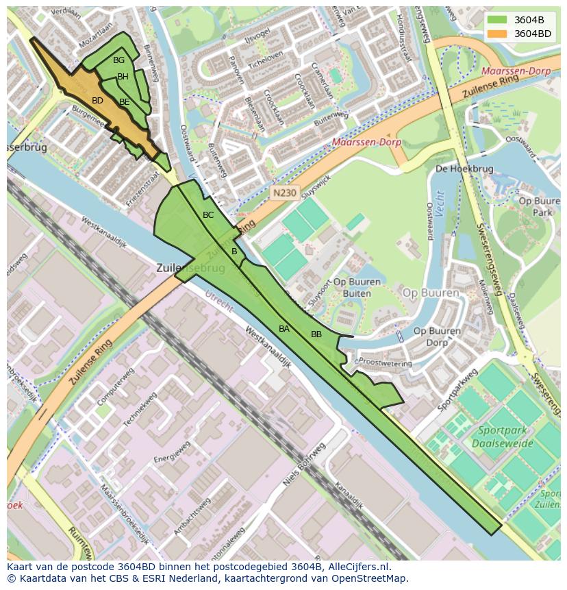 Afbeelding van het postcodegebied 3604 BD op de kaart.