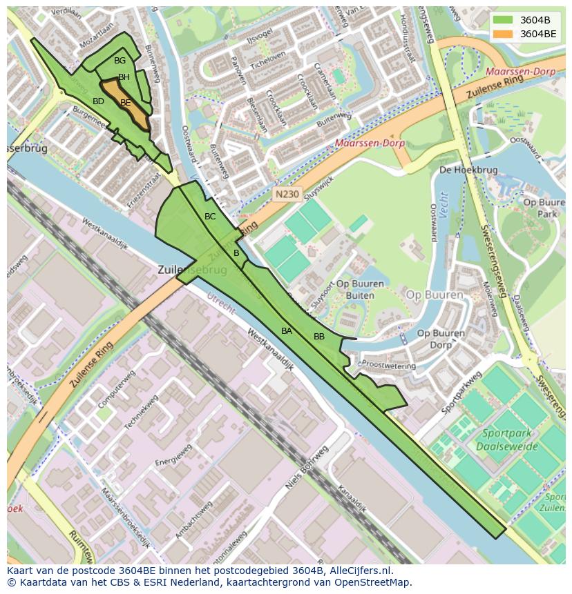 Afbeelding van het postcodegebied 3604 BE op de kaart.