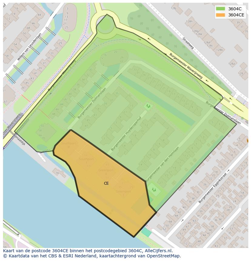 Afbeelding van het postcodegebied 3604 CE op de kaart.