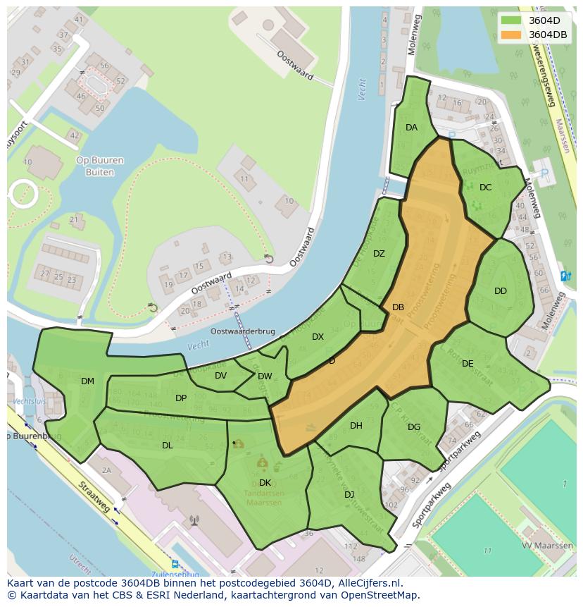 Afbeelding van het postcodegebied 3604 DB op de kaart.