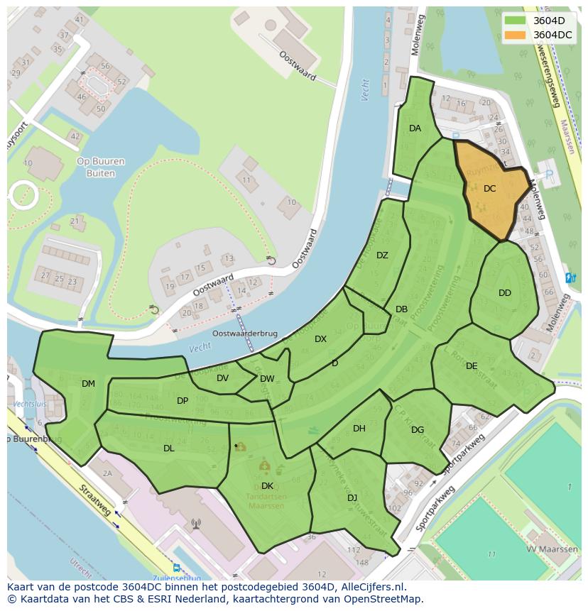 Afbeelding van het postcodegebied 3604 DC op de kaart.