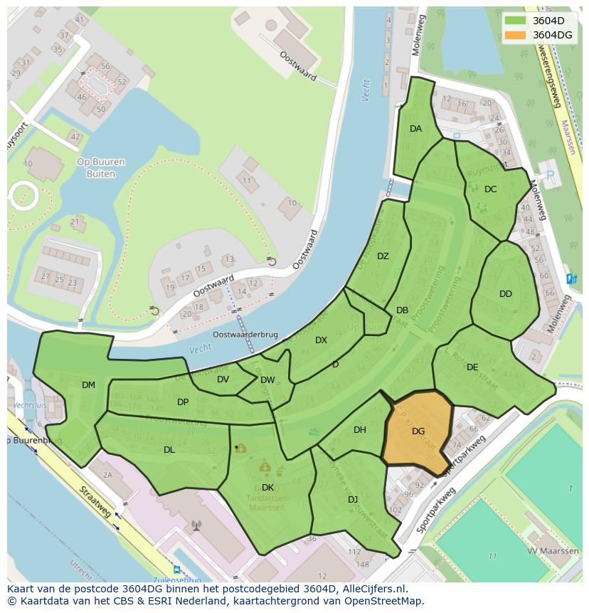 Afbeelding van het postcodegebied 3604 DG op de kaart.