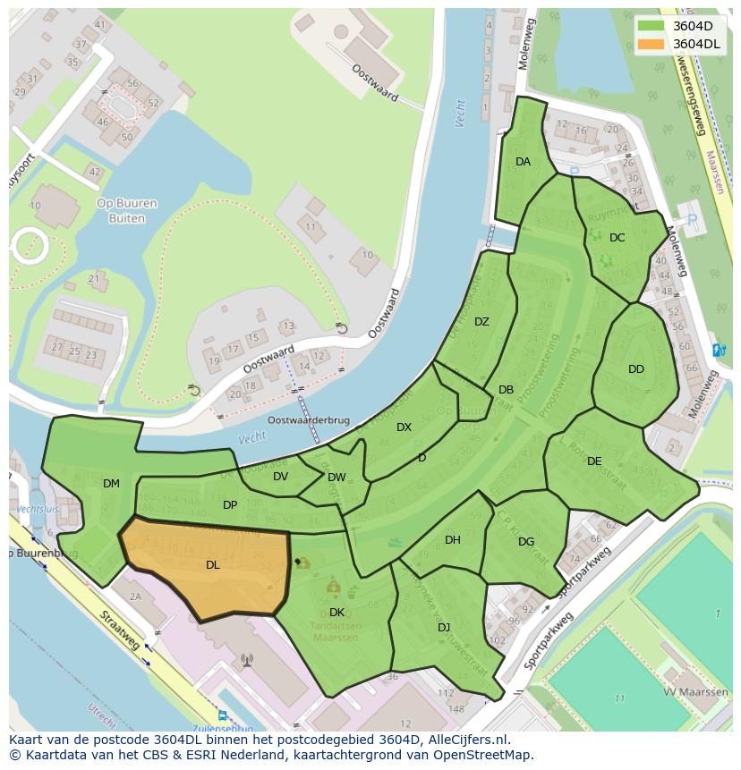 Afbeelding van het postcodegebied 3604 DL op de kaart.