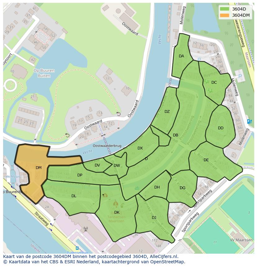 Afbeelding van het postcodegebied 3604 DM op de kaart.