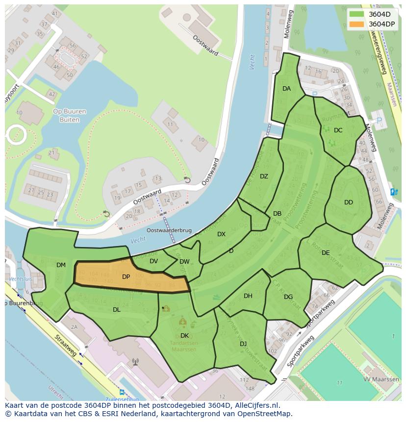 Afbeelding van het postcodegebied 3604 DP op de kaart.