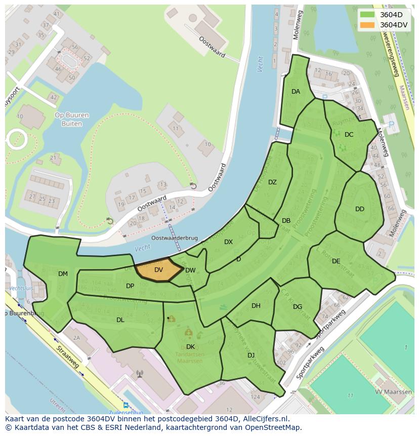 Afbeelding van het postcodegebied 3604 DV op de kaart.