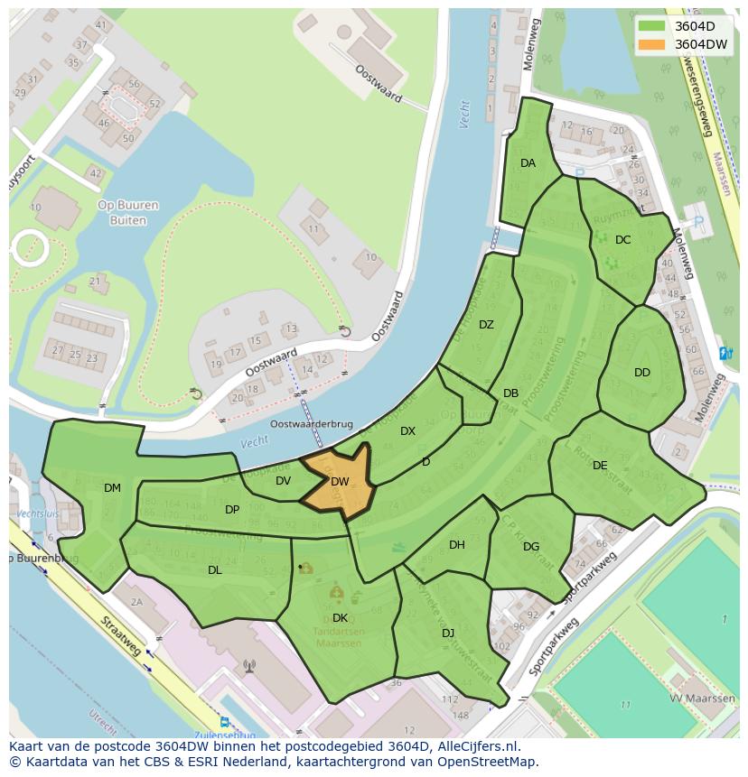 Afbeelding van het postcodegebied 3604 DW op de kaart.