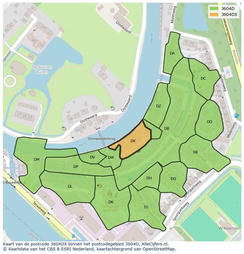 Afbeelding van het postcodegebied 3604 DX op de kaart.