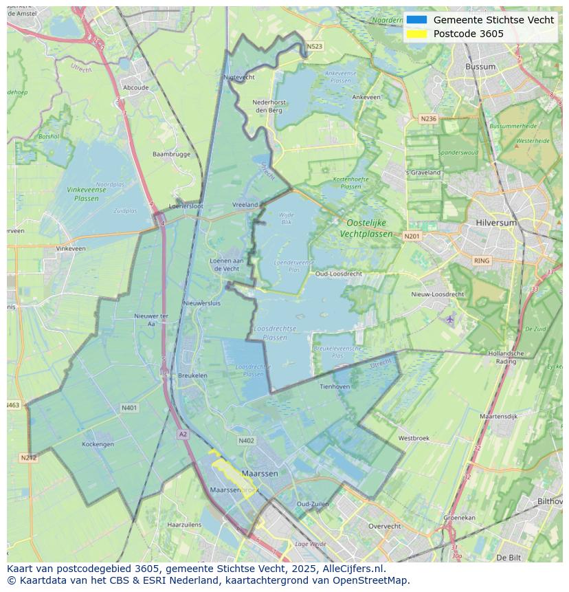 Afbeelding van het postcodegebied 3605 op de kaart.