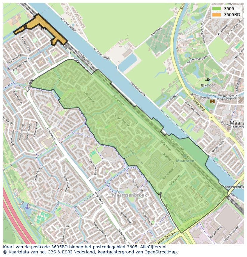 Afbeelding van het postcodegebied 3605 BD op de kaart.
