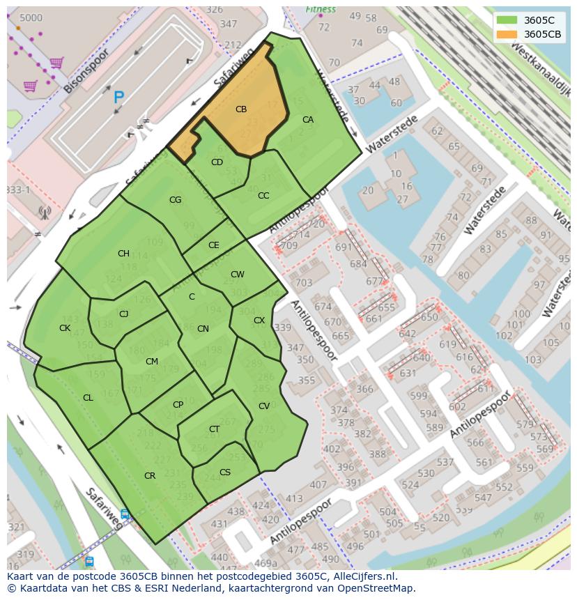 Afbeelding van het postcodegebied 3605 CB op de kaart.
