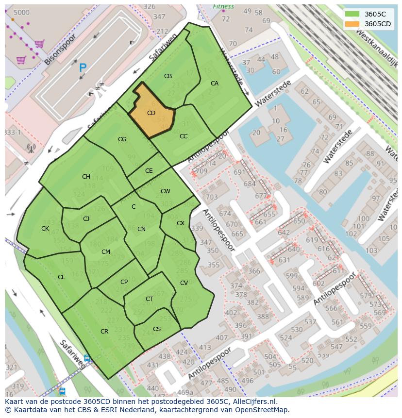 Afbeelding van het postcodegebied 3605 CD op de kaart.