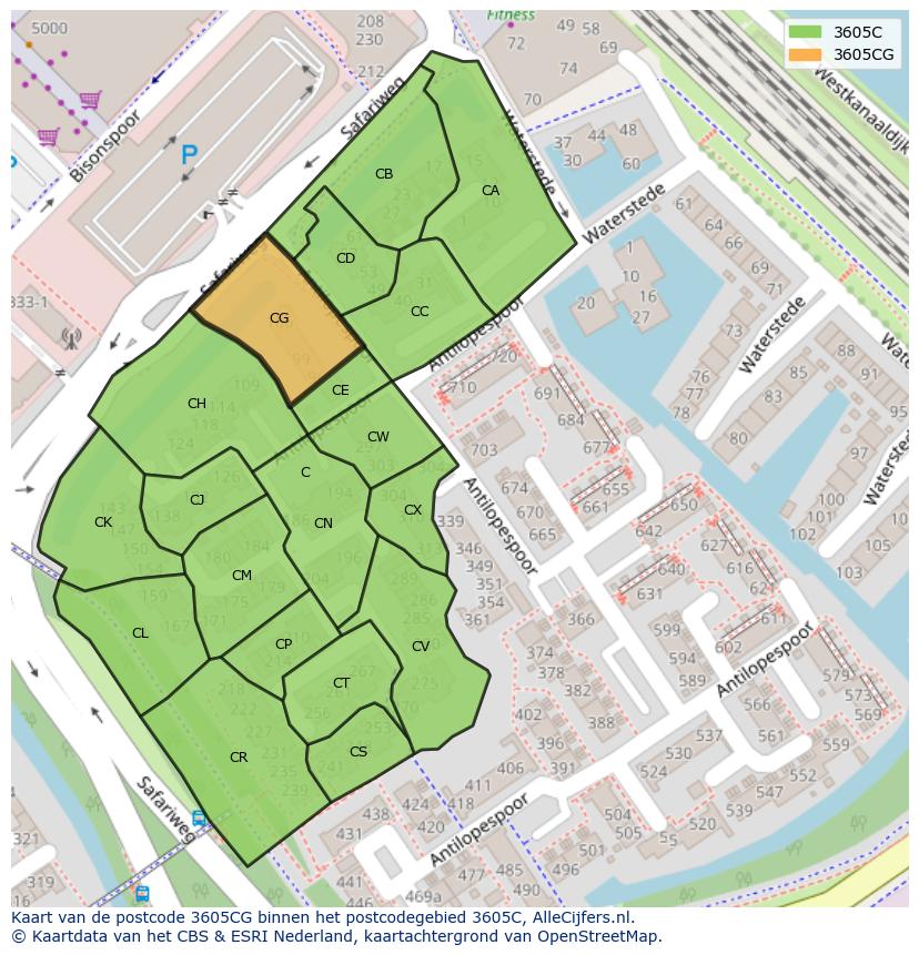 Afbeelding van het postcodegebied 3605 CG op de kaart.