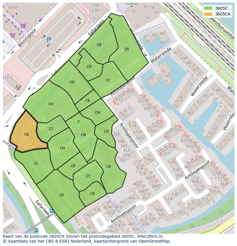 Afbeelding van het postcodegebied 3605 CK op de kaart.