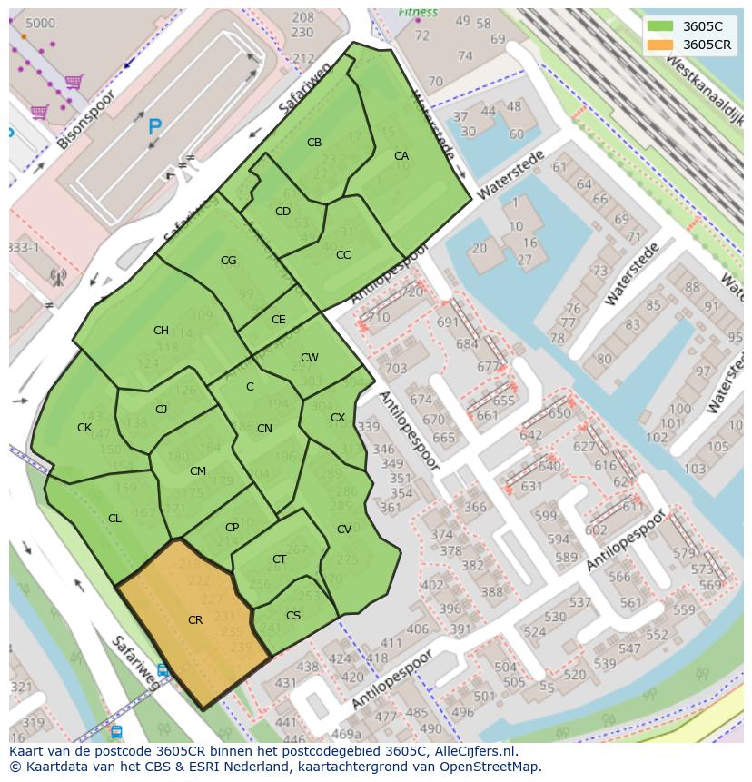 Afbeelding van het postcodegebied 3605 CR op de kaart.