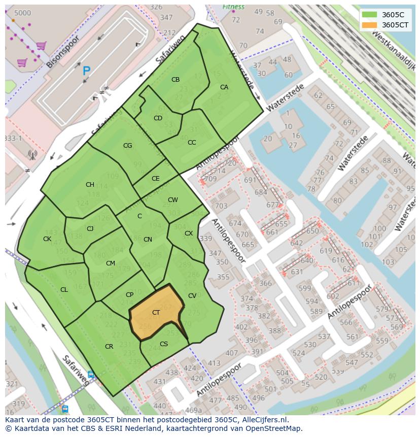 Afbeelding van het postcodegebied 3605 CT op de kaart.