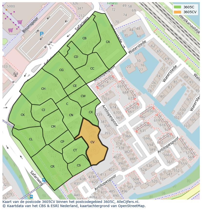 Afbeelding van het postcodegebied 3605 CV op de kaart.