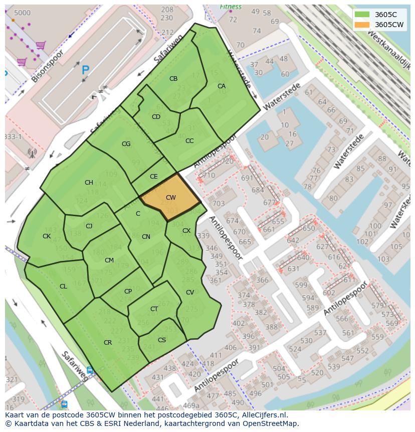 Afbeelding van het postcodegebied 3605 CW op de kaart.