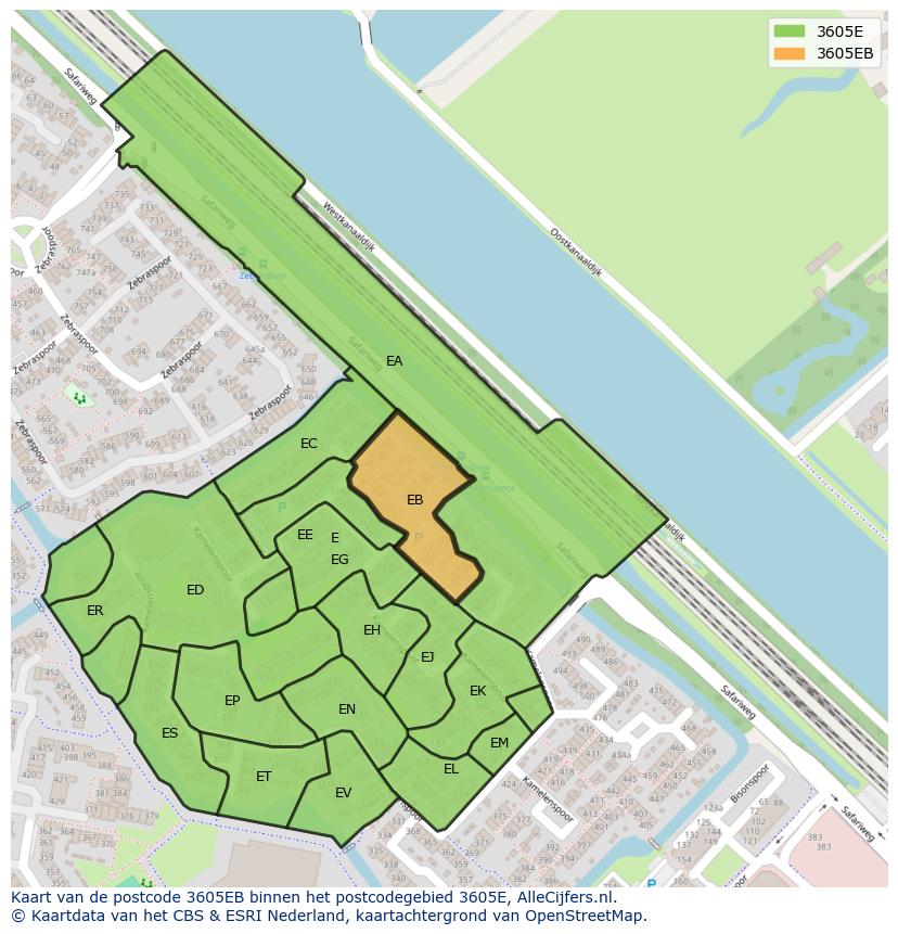 Afbeelding van het postcodegebied 3605 EB op de kaart.
