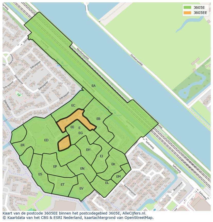 Afbeelding van het postcodegebied 3605 EE op de kaart.